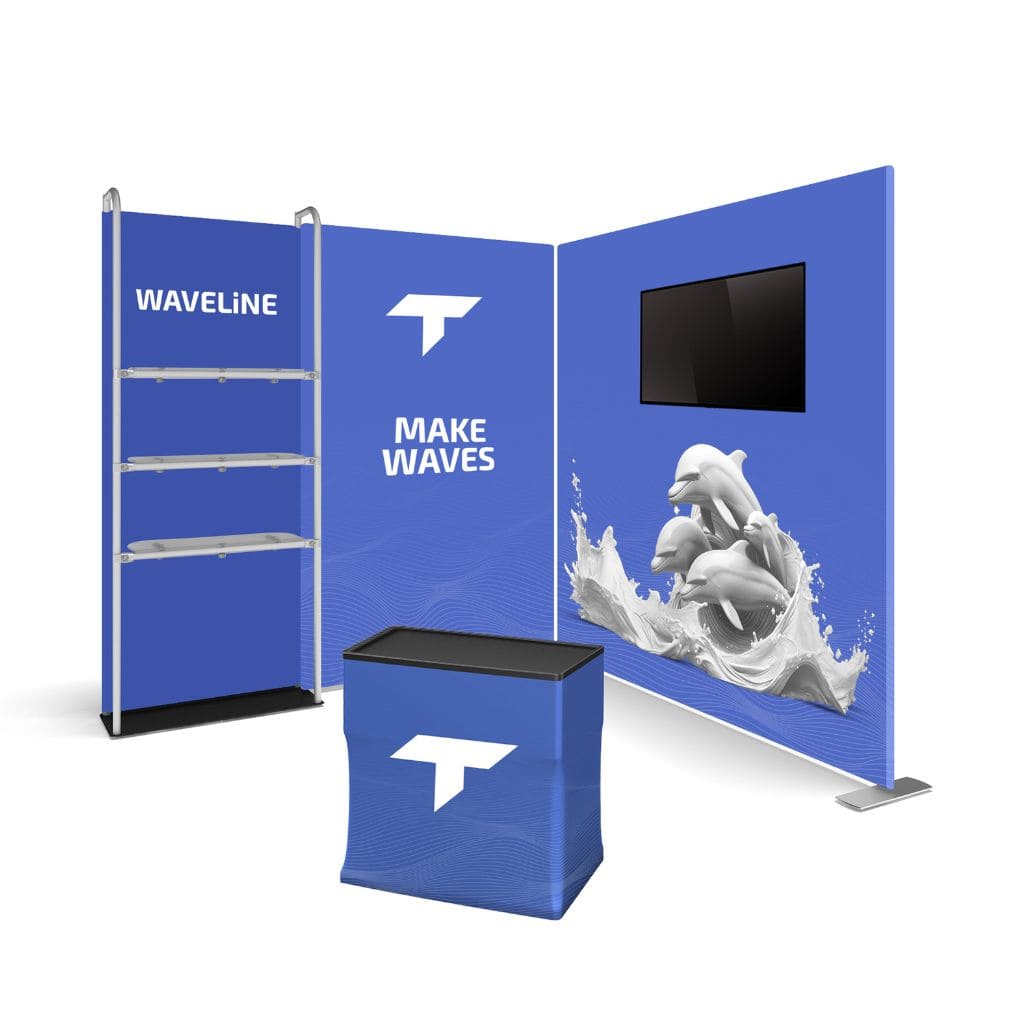 10 x 10 WaveLine Deluxe Media Merchandiser Trade Show Booth
