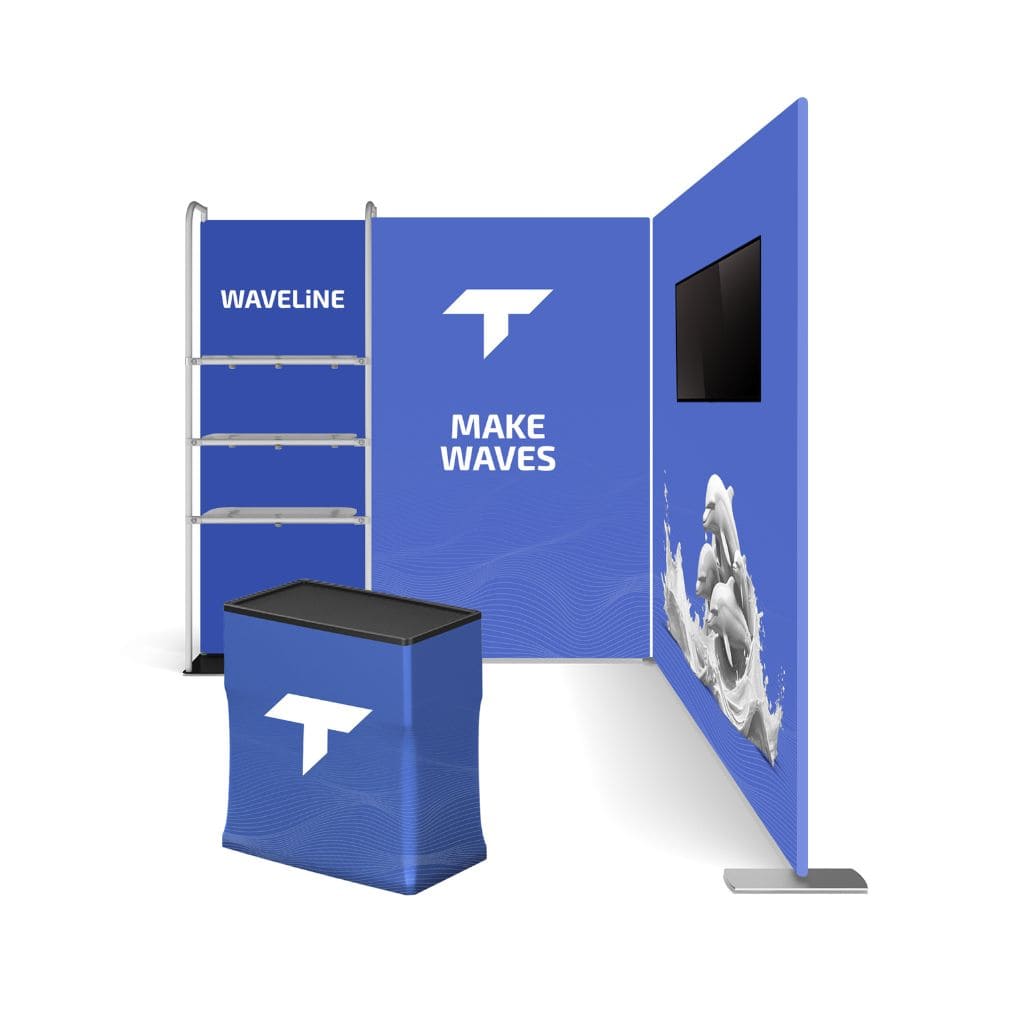 10 x 10 WaveLine Deluxe Media Merchandiser Trade Show Booth