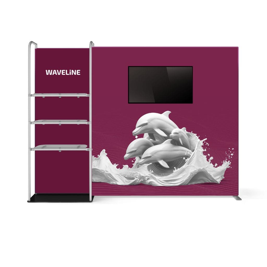 10 x 10 WaveLine Media Merchandiser Trade Show Booth