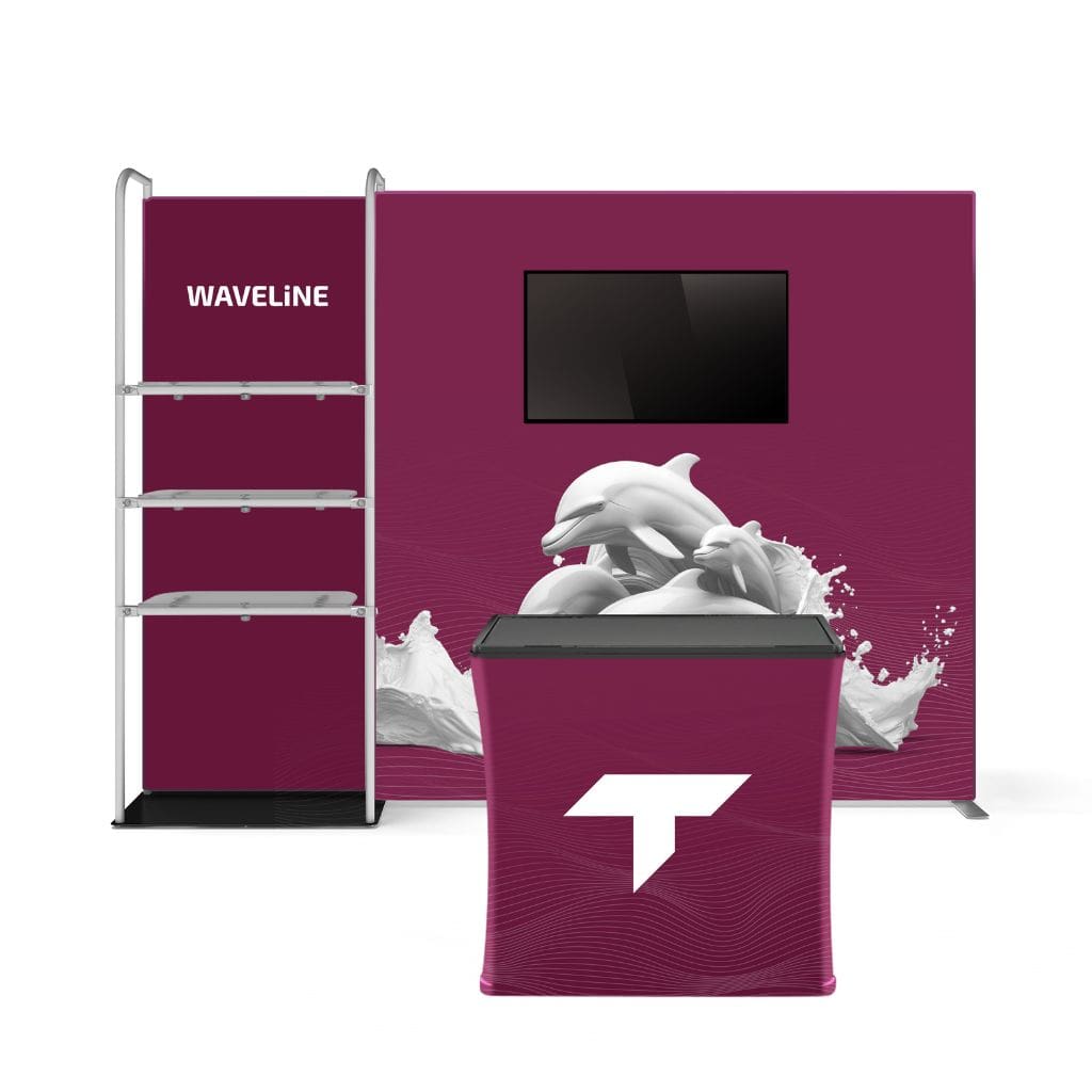 10 x 10 WaveLine Media Merchandiser Trade Show Booth