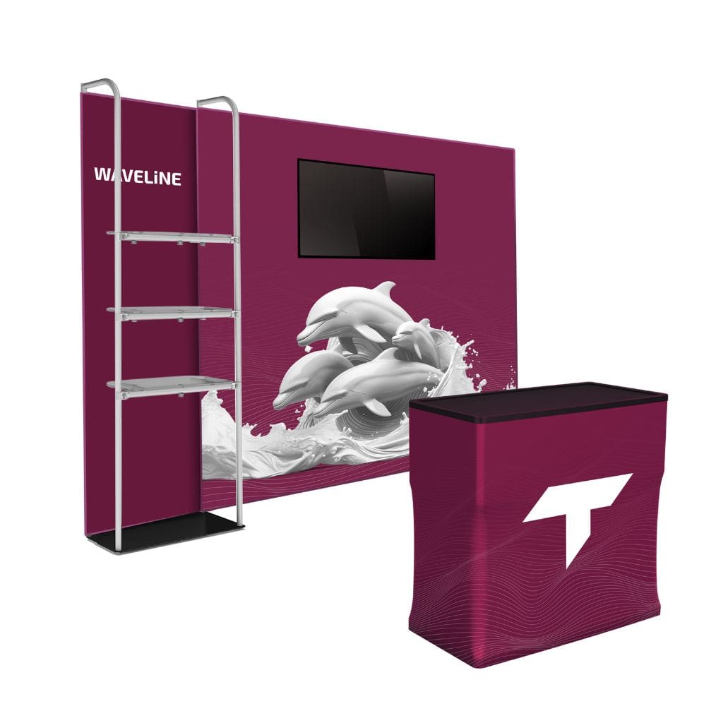 10 x 10 WaveLine Media Merchandiser Trade Show Booth