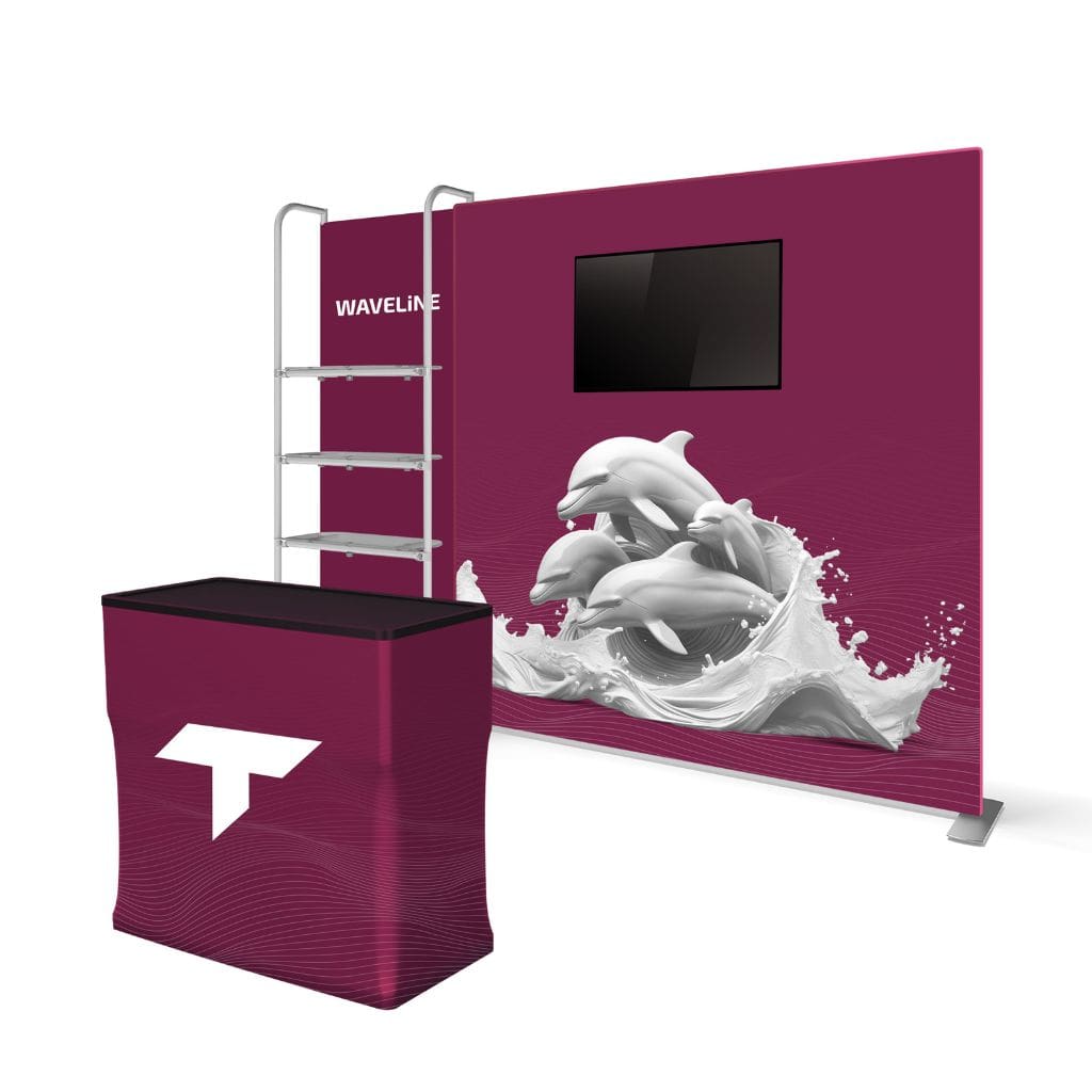 10 x 10 WaveLine Media Merchandiser Trade Show Booth