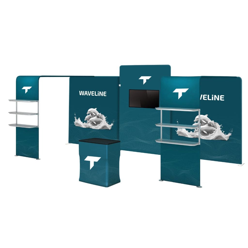 10 x 20 WaveLine Media Waterfall Trade Show Booth