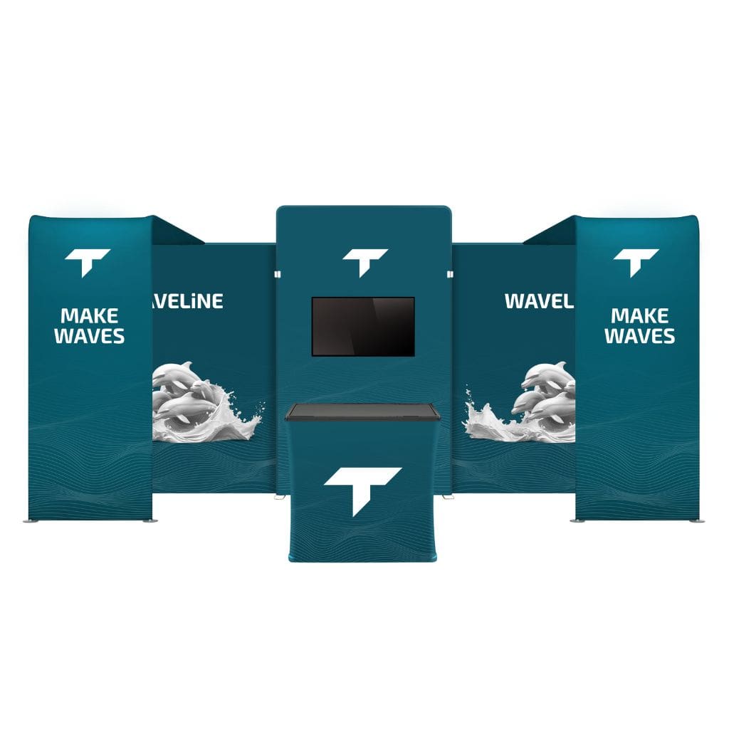 10 x 20 WaveLine Media Waterfall Trade Show Booth
