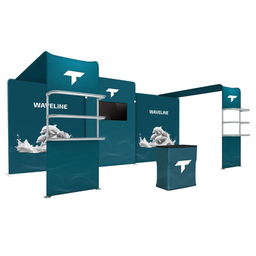 10 x 20 WaveLine Media Waterfall Trade Show Booth