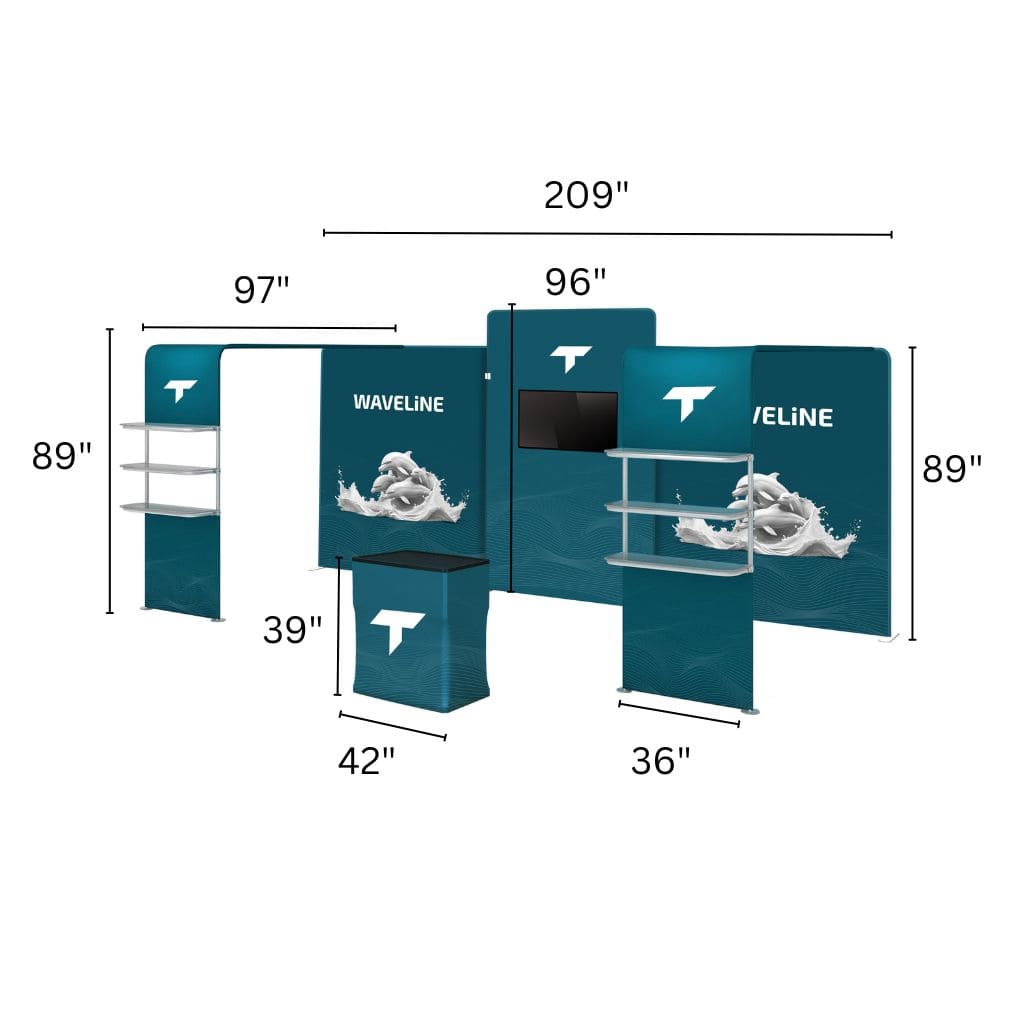 10 x 20 WaveLine Media Waterfall Trade Show Booth