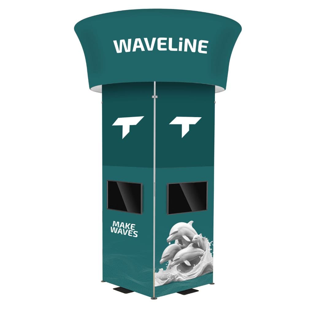 20 x 20 WaveLine Media Tower Island Trade Show Booth