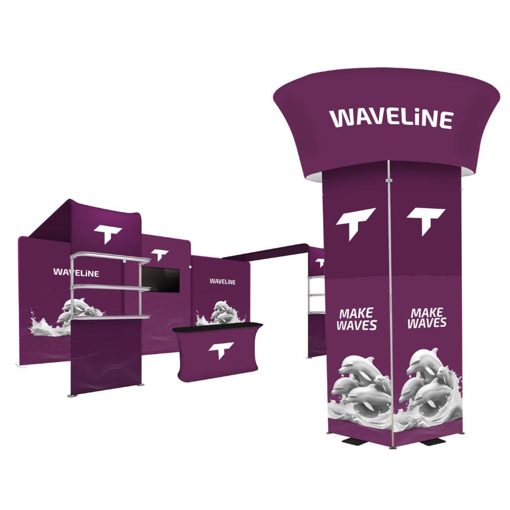 20 x 20 WaveLine Media Waterfall Tower Trade Show Booth