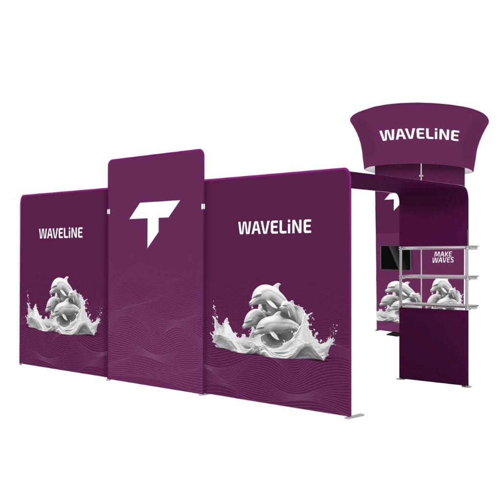 20 x 20 WaveLine Media Waterfall Tower Trade Show Booth