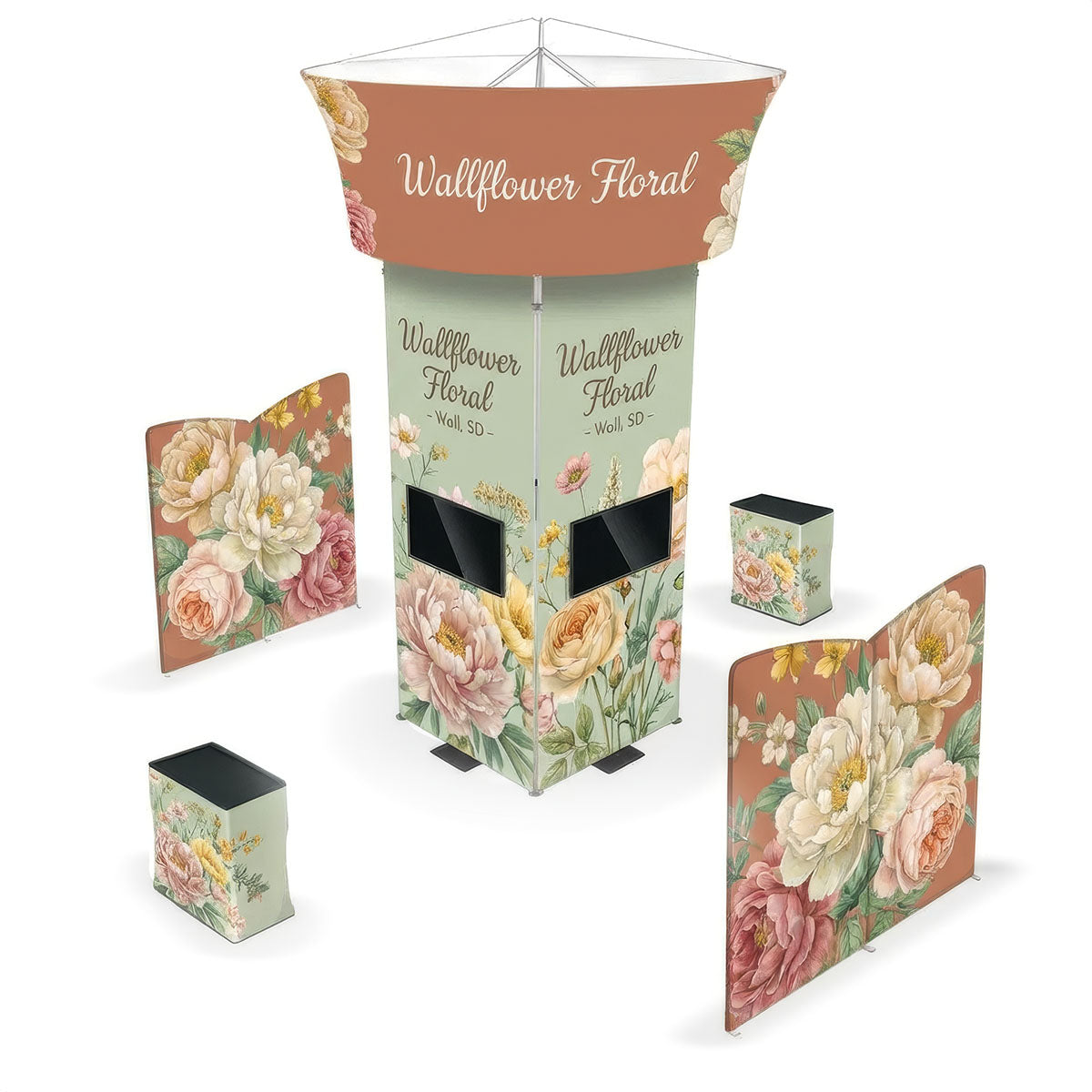 20 x 20 WaveLine Media Tower Island Trade Show Booth